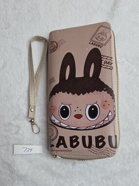 Labubu Beige Cartoon Zip-Around Wristlet Wallet